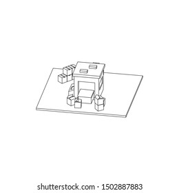 Packaging Machine Isometric Line Art isolated