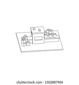 Packaging Machine Isometric Line Art isolated