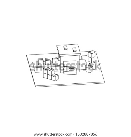 Packaging Machine Isometric Line Art isolated