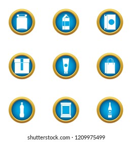 Packaging material icons set. Flat set of 9 packaging material vector icons for web isolated on white background