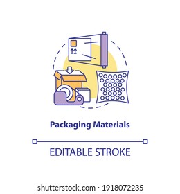 Packaging materials concept icon. Key warehouse equipment. Sending your products in good packages. Product idea thin line illustration. Vector isolated outline RGB color drawing. Editable stroke