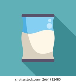 Embalaje de leche o yogur con tapa azul sobre fondo turquesa