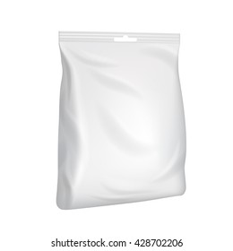 Packaging mockup. Realistic foil or polyethylene bag mockup icon isolated on white background. Vector coffee or chips snack zip package illustration. Blank pack template for logo and brand design
