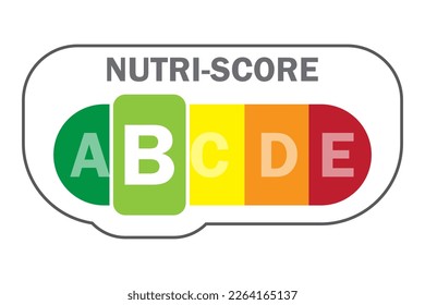 Packaging with nutri score. Letter B. Vector illustration.