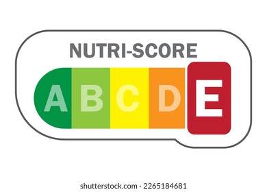Packaging with nutri score. Letter E. Vector illustration.