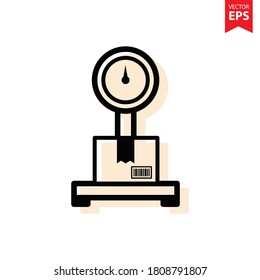 Packaging on weights thin line icon, delivery symbol, Weight scale with box vector sign on white background, Package weight warehouse icon in outline style for mobile and web. Delivery icon concept.