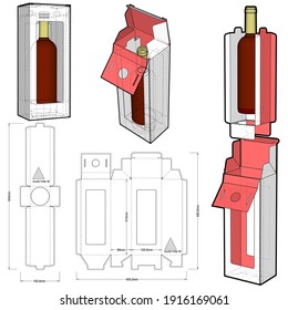 Embalaje para una botella de vino y patrón de corte por mugre. El archivo .eps es de escala completa y totalmente funcional. Preparado para la producción real de cartón.