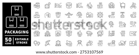 Packaging outline icon set with editable stroke. modern thin line style for containers and shipping