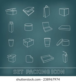 Packaging outline icons set wigh gift boxes stationery containers isolated vector illustration