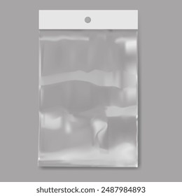 The packaging package is transparent on a gray background. Vector illustration