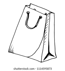 Packaging paper bag. Vector illustration of a gift box, package. Doodle gift bag. Christmas gift.