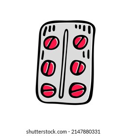 Packaging of pills sketch vector icon. Medication tablets hand drawn element. Drugs from virus