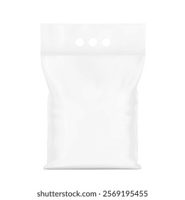 Packaging plastic bag with finger handle isolated on white background. Vector illustration. Front view. Can be use for template your design, presentation, promo, ad. EPS10.