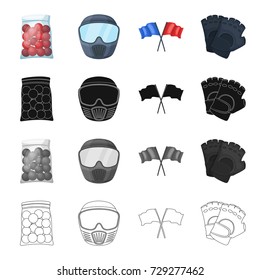 Packaging, plastic, balls, and other web icon in cartoon style. Paintball, competitions, hobbies, icons in set collection.