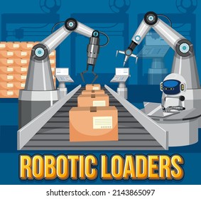 Packaging process concept with robotic loaders illustration