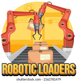 Packaging process concept with robotic loaders illustration