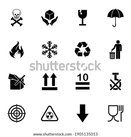 packaging product alert sign icon set vector symbol