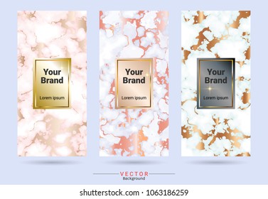 Packaging product design label and stickers templates, Suitable for luxury or premium products brands with marble texture, golden foil and linear style (Vector EPS10, Fully editable and color change)