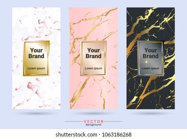 Packaging product design label and stickers templates, Suitable for luxury or premium products brands with marble texture, golden foil and linear style (Vector EPS10, Fully editable and color change)