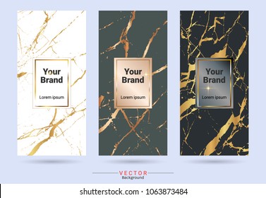 Packaging product design label and stickers templates, Suitable for luxury or premium products brands with marble texture, golden foil and linear style (Vector EPS10, Fully editable and color change)