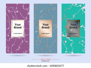 Packaging product design label and stickers templates, Suitable for luxury or premium products brands with marble texture, golden foil and linear style (Vector EPS10, Fully editable and color change)
