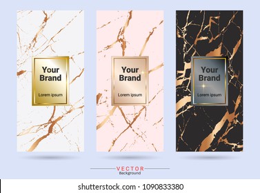 Packaging product design label and stickers templates, Suitable for luxury or premium products brands with marble texture, golden foil and linear style (Vector EPS10, Fully editable and color change)