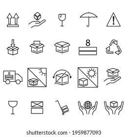 Packaging product line icon set. Editable stroke. Design template vector