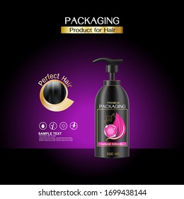 Packaging Products Hair Care Banner Design On Shampoo Bottle Template Background.
