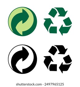 Packaging recycling icons. Isolated green and black packing recycle signs symbols.