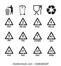 Packaging recycling icons set. Vector illustration, flat design.