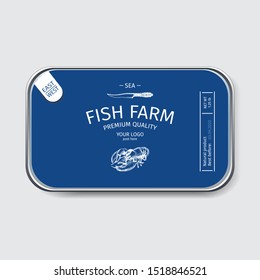 Packaging for seafood. Label for boxing natural products. tin can lobzer.