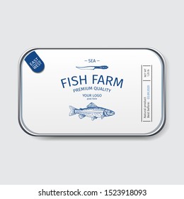 Packaging for seafood. Label for boxing natural products. Salmon.