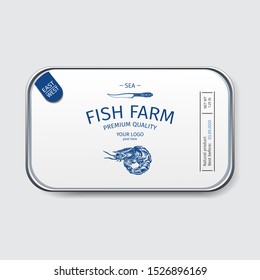 Packaging for seafood. Label for boxing natural products. Shrimp.
