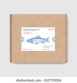 Packaging For Seafood. Label For Boxing Natural Products. Salmon.