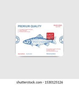 Packaging for seafood. Label for boxing natural products. Salmon.