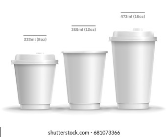 Packaging set with paper cup blank objects isolated vector illustration.