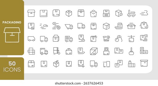 Packaging and Shipping Icons 50 Line Art Logistics and Container Symbols for Transport Design
