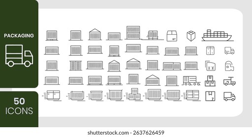 Packaging and Shipping Icons 50 Line Art Logistics and Container Symbols for Transport Design