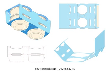 Packaging Solution for Fruit and Yogurt Parfait, Cottage Cheese. Die Cut Template, 3D Preview Carry On Protective Design, Stamping Layout Template, Convenient Cardboard Trays. Transparent Background