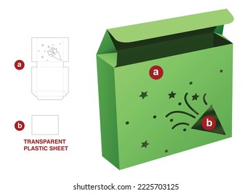 packaging with stenciled confetti die cut template and 3D mockup