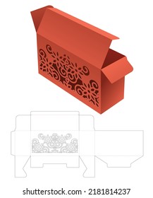 Packaging with stenciled pattern window die cut template and 3D mockup