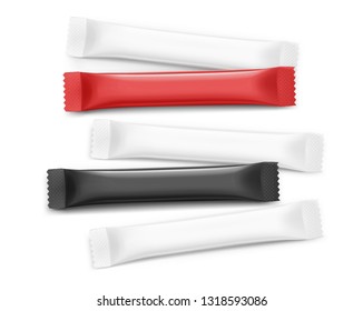 Packaging stick set. Vector illustration isolated on white background. Taking your 2D designs into 3D. Can be use for medicine, food, cosmetic and other. EPS10.