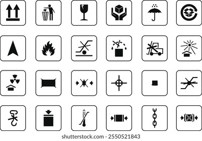 Pegatinas de embalaje. Información de dirección del paquete, etiqueta engomada frágil de la advertencia e impresión para la cinta adhesiva con el sistema de Vector de los símbolos del empaquetado