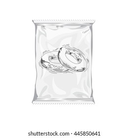 Packaging For Sweets Or Donut. White Blank Foil Snack Sachet Bag