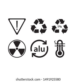 Packaging symbol icons on white background for graphic and web design. Simple vector sign. Internet concept symbol for website button or mobile app
