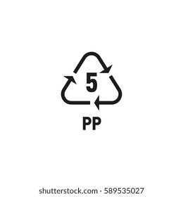 Packaging symbol isolated on white background vector illustration. Recycling symbol showing packaging materials made from polypropylene material. PP 5 sign
