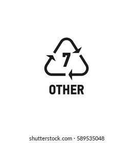 Packaging symbol isolated on white background vector illustration. Recycling symbol showing packaging materials made from material other than the plastic materials listed above. OTHER 7 sign
