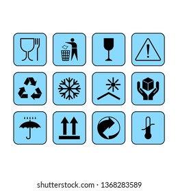 Packaging symbols. Flat package signs isolated on white background.