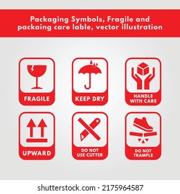 Packaging Symbols, Fragile and packing care label, vector illustration