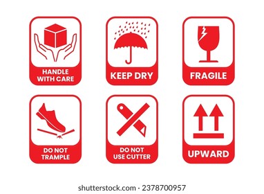 Packaging symbols, fragile and packing care label, vector illustration